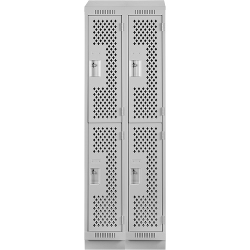 Casiers Clean Line, 2 niveaux, Bloc de 2, 24" x 18" x 82", Acier, Gris, Rivet (assembl&eacute;), Perfor&eacute; Superchem Industries