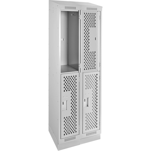 Casiers Clean Line, 2 niveaux, Bloc de 2, 24" x 18" x 82", Acier, Gris, Rivet (assembl&eacute;), Perfor&eacute; Superchem Industries