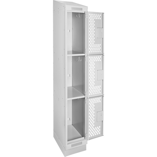 Clean Line Lockers, 3 -tier, 12" x 12" x 82", Steel, Grey, Rivet (Assembled), Perforated Superchem Industries