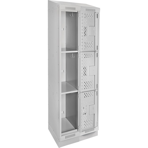 Clean Line Lockers, 3 -tier, Bank of 2, 24" x 12" x 82", Steel, Grey, Rivet (Assembled), Perforated Superchem Industries