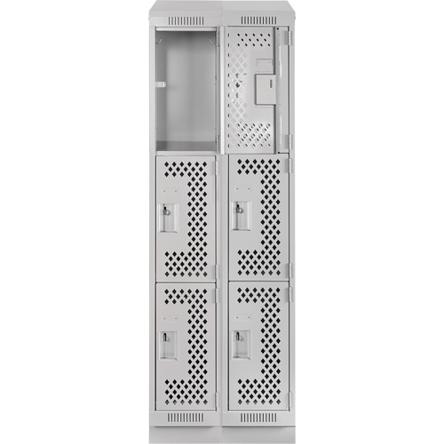 Clean Line Lockers, 3 -tier, Bank of 2, 24" x 12" x 82", Steel, Grey, Rivet (Assembled), Perforated Superchem Industries