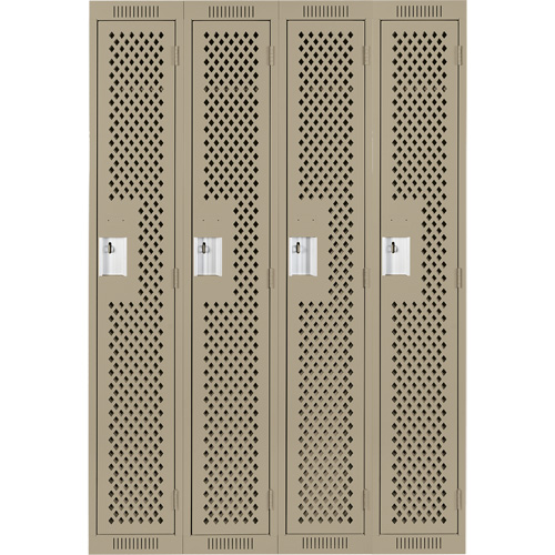 Clean Line Lockers, Bank of 4, 48" x 15" x 72", Steel, Beige, Rivet (Assembled), Perforated Superchem Industries