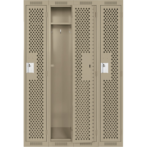 Clean Line Lockers, Bank of 4, 48" x 15" x 72", Steel, Beige, Rivet (Assembled), Perforated Superchem Industries