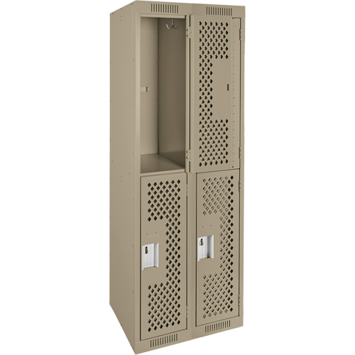 Clean Line Lockers, 2 -tier, Bank of 2, 24" x 15" x 72", Steel, Beige, Rivet (Assembled), Perforated Superchem Industries