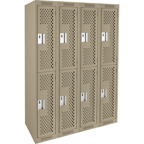 Clean Line Lockers, 2 -tier, Bank of 4, 48" x 15" x 72", Steel, Beige, Rivet (Assembled), Perforated Superchem Industries