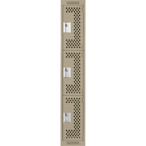 Clean Line Lockers, 3 -tier, 12" x 12" x 72", Steel, Beige, Rivet (Assembled), Perforated Superchem Industries