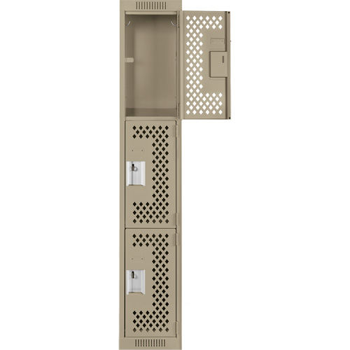 Clean Line Lockers, 3 -tier, 12" x 12" x 72", Steel, Beige, Rivet (Assembled), Perforated Superchem Industries