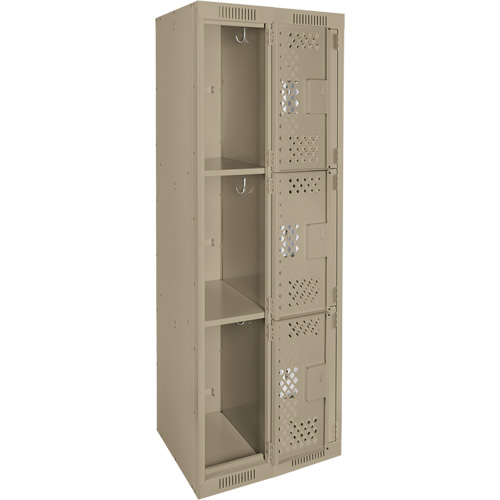 Clean Line Lockers, 3 -tier, Bank of 2, 24" x 12" x 72", Steel, Beige, Rivet (Assembled), Perforated Superchem Industries