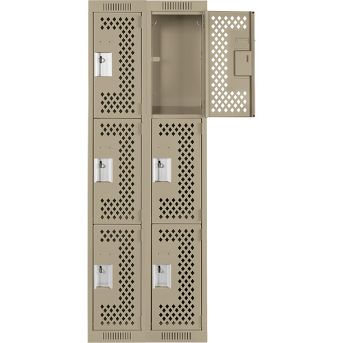 Clean Line Lockers, 3 -tier, Bank of 2, 24" x 12" x 72", Steel, Beige, Rivet (Assembled), Perforated Superchem Industries