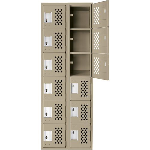 Assembled Lockerettes Clean Line Perforated Economy Lockers, 6 -tier, Bank of 2, 18" x 72" x 12", Steel Superchem Industries