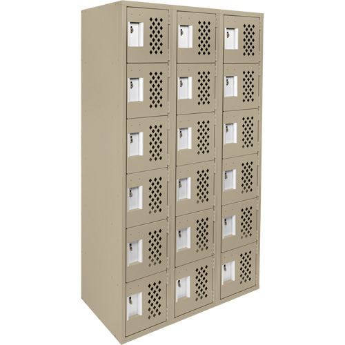 Assembled Lockerettes Clean Line Perforated Economy Lockers, 6 -tier, Bank of 3, 18" x 72" x 12", Steel Superchem Industries