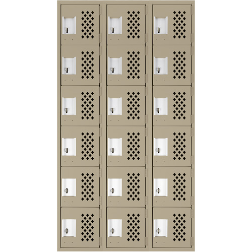 Assembled Lockerettes Clean Line Perforated Economy Lockers, 6 -tier, Bank of 3, 18" x 72" x 12", Steel Superchem Industries