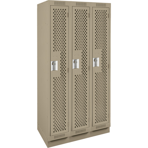 Clean Line Lockers, Bank of 3, 36" x 18" x 76", Steel, Beige, Rivet (Assembled), Perforated Superchem Industries