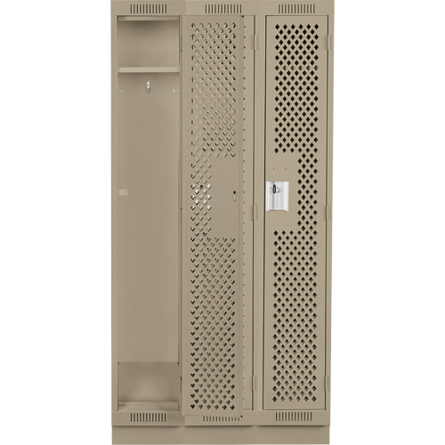 Clean Line Lockers, Bank of 3, 36" x 18" x 76", Steel, Beige, Rivet (Assembled), Perforated Superchem Industries