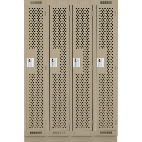 Clean Line Lockers, Bank of 4, 48" x 18" x 76", Steel, Beige, Rivet (Assembled), Perforated Superchem Industries