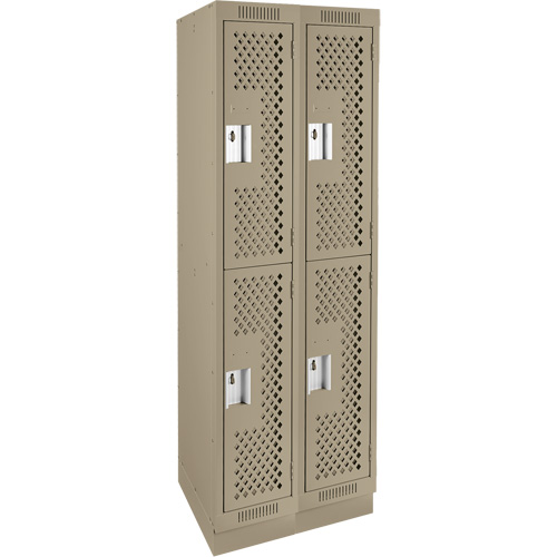 Clean Line Lockers, 2 -tier, Bank of 2, 24" x 18" x 76", Steel, Beige, Rivet (Assembled), Perforated Superchem Industries
