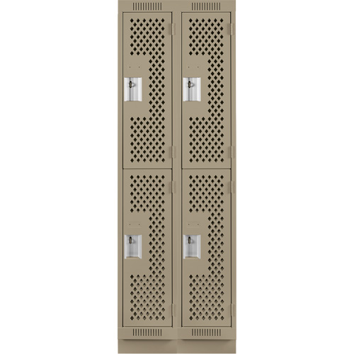 Clean Line Lockers, 2 -tier, Bank of 2, 24" x 18" x 76", Steel, Beige, Rivet (Assembled), Perforated Superchem Industries