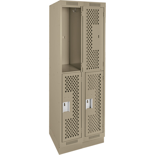 Clean Line Lockers, 2 -tier, Bank of 2, 24" x 18" x 76", Steel, Beige, Rivet (Assembled), Perforated Superchem Industries