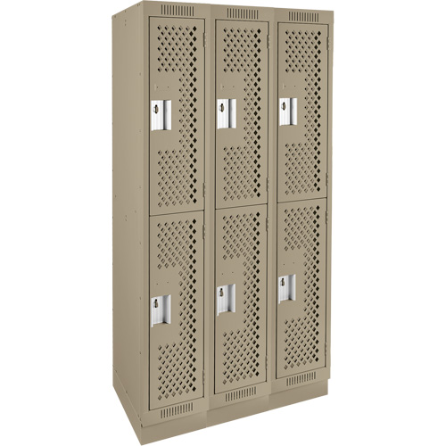 Clean Line Lockers, 2 -tier, Bank of 3, 36" x 18" x 76", Steel, Beige, Rivet (Assembled), Perforated Superchem Industries