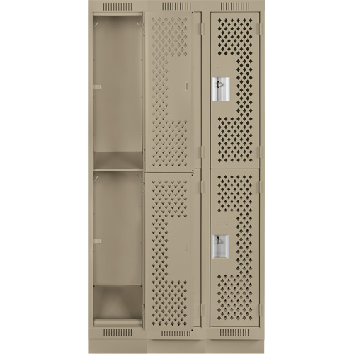 Clean Line Lockers, 2 -tier, Bank of 3, 36" x 18" x 76", Steel, Beige, Rivet (Assembled), Perforated Superchem Industries