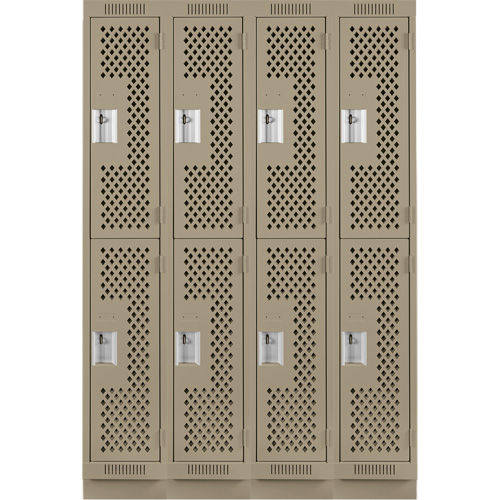 Clean Line Lockers, 2 -tier, Bank of 4, 48" x 18" x 76", Steel, Beige, Rivet (Assembled), Perforated Superchem Industries