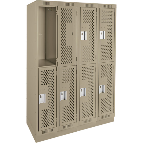 Clean Line Lockers, 2 -tier, Bank of 4, 48" x 18" x 76", Steel, Beige, Rivet (Assembled), Perforated Superchem Industries