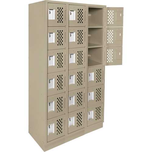 Assembled Lockerettes Clean Line Perforated Economy Lockers, 6 -tier, Bank of 3, 18" x 72" x 12", Steel Superchem Industries