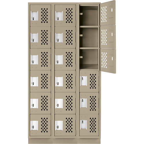 Assembled Lockerettes Clean Line Perforated Economy Lockers, 6 -tier, Bank of 3, 18" x 72" x 12", Steel Superchem Industries