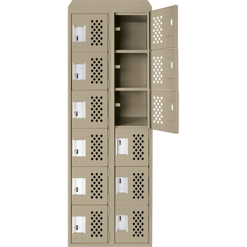 Clean-Line Perforated Lockerette, 6 -tier, Bank of 2, 15" x 72" x 12", Steel Superchem Industries