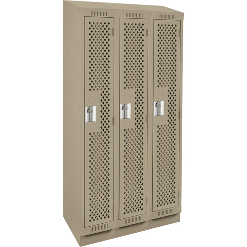 Clean Line Lockers, Bank of 3, 36" x 15" x 82", Steel, Beige, Rivet (Assembled), Perforated Superchem Industries