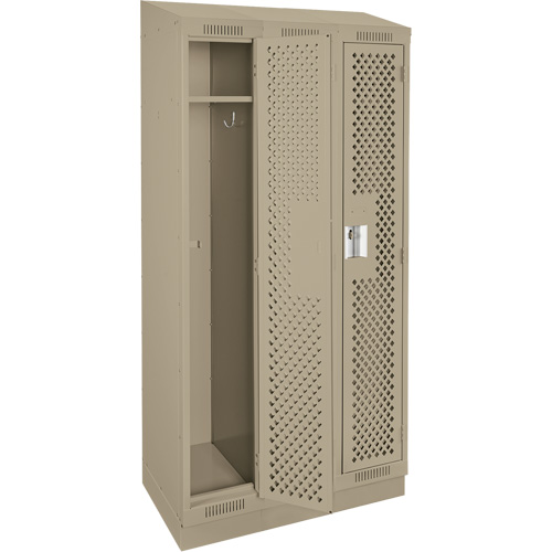Clean Line Lockers, Bank of 3, 36" x 15" x 82", Steel, Beige, Rivet (Assembled), Perforated Superchem Industries