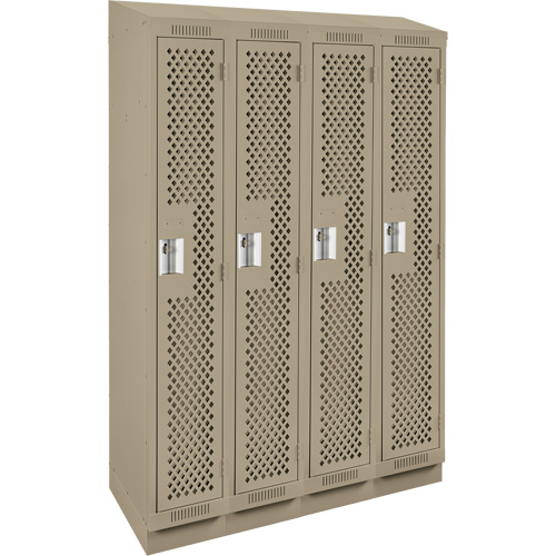 Clean Line Lockers, Bank of 4, 48" x 18" x 82", Steel, Beige, Rivet (Assembled), Perforated Superchem Industries