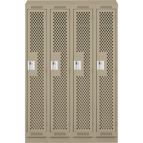Clean Line Lockers, Bank of 4, 48" x 18" x 82", Steel, Beige, Rivet (Assembled), Perforated Superchem Industries
