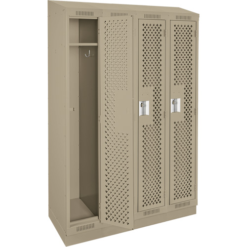 Clean Line Lockers, Bank of 4, 48" x 18" x 82", Steel, Beige, Rivet (Assembled), Perforated Superchem Industries