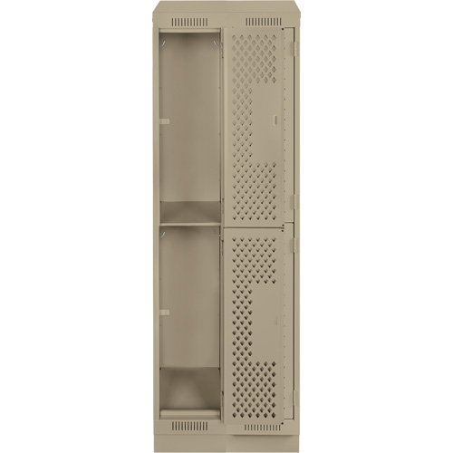 Casiers Clean Line, 2 niveaux, Bloc de 2, 24" x 12" x 82", Acier, Beige, Rivet (assembl&eacute;), Perfor&eacute; Superchem Industries