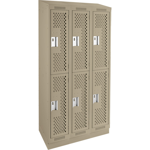 Clean Line Lockers, 2 -tier, Bank of 3, 36" x 18" x 82", Steel, Beige, Rivet (Assembled), Perforated Superchem Industries
