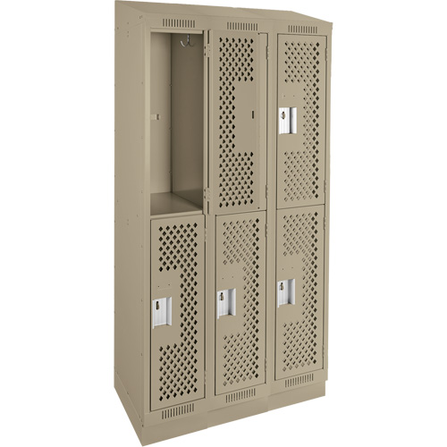 Clean Line Lockers, 2 -tier, Bank of 3, 36" x 18" x 82", Steel, Beige, Rivet (Assembled), Perforated Superchem Industries
