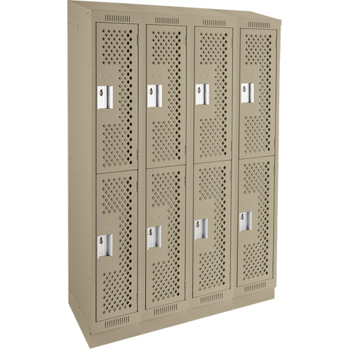 Clean Line Lockers, 2 -tier, Bank of 4, 48" x 12" x 82", Steel, Beige, Rivet (Assembled), Perforated Superchem Industries