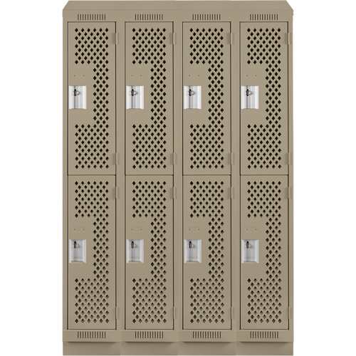 Clean Line Lockers, 2 -tier, Bank of 4, 48" x 12" x 82", Steel, Beige, Rivet (Assembled), Perforated Superchem Industries
