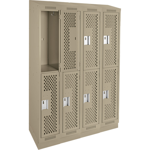 Clean Line Lockers, 2 -tier, Bank of 4, 48" x 12" x 82", Steel, Beige, Rivet (Assembled), Perforated Superchem Industries