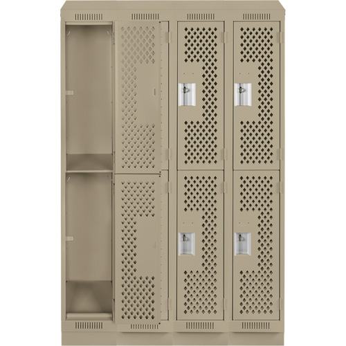 Clean Line Lockers, 2 -tier, Bank of 4, 48" x 12" x 82", Steel, Beige, Rivet (Assembled), Perforated Superchem Industries