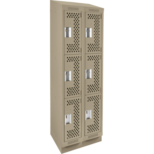 Clean Line Lockers, 3 -tier, Bank of 2, 24" x 12" x 82", Steel, Beige, Rivet (Assembled), Perforated Superchem Industries