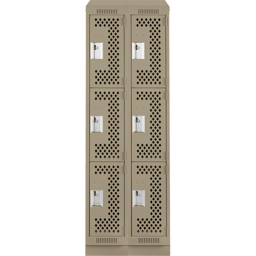 Clean Line Lockers, 3 -tier, Bank of 2, 24" x 12" x 82", Steel, Beige, Rivet (Assembled), Perforated Superchem Industries