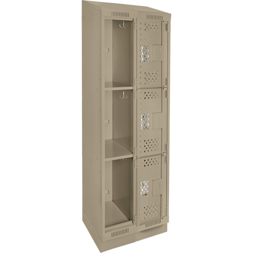 Clean Line Lockers, 3 -tier, Bank of 2, 24" x 12" x 82", Steel, Beige, Rivet (Assembled), Perforated Superchem Industries