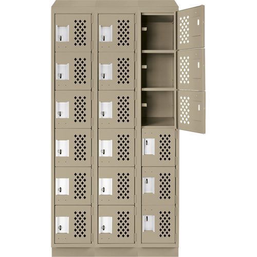 Clean-Line Perforated Lockerette, 6 -tier, Bank of 3, 15" x 72" x 12", Steel Superchem Industries