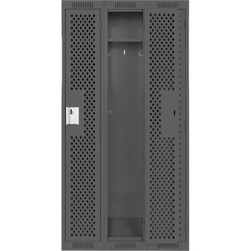 Clean Line Lockers, Bank of 3, 36" x 15" x 72", Steel, Charcoal, Rivet (Assembled), Perforated Superchem Industries