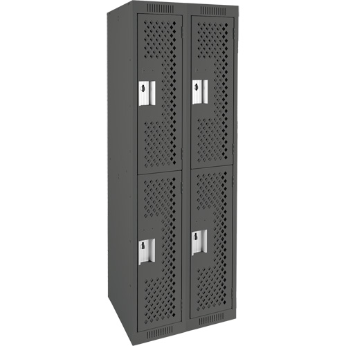Clean Line Lockers, 2 -tier, Bank of 2, 24" x 15" x 72", Steel, Charcoal, Rivet (Assembled), Perforated Superchem Industries