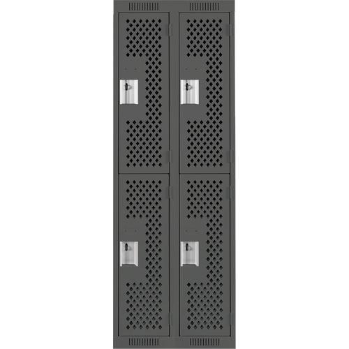 Clean Line Lockers, 2 -tier, Bank of 2, 24" x 15" x 72", Steel, Charcoal, Rivet (Assembled), Perforated Superchem Industries