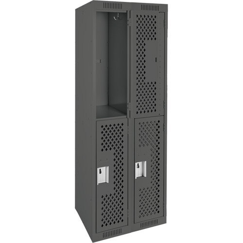 Clean Line Lockers, 2 -tier, Bank of 2, 24" x 15" x 72", Steel, Charcoal, Rivet (Assembled), Perforated Superchem Industries