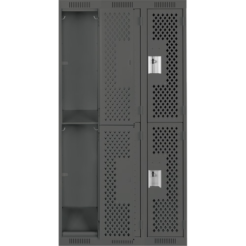 Clean Line Lockers, 2 -tier, Bank of 3, 36" x 12" x 72", Steel, Charcoal, Rivet (Assembled), Perforated Superchem Industries